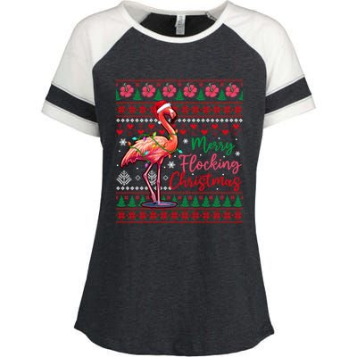 Merry Flocking Christmas Costume Hawaiian Santa Flamingo Gift Enza Ladies Jersey Colorblock Tee