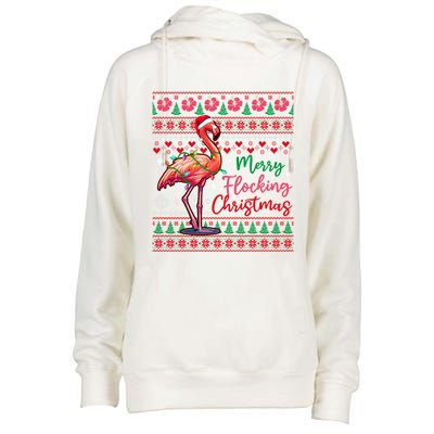 Merry Flocking Christmas Costume Hawaiian Santa Flamingo Gift Womens Funnel Neck Pullover Hood