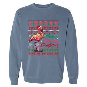 Merry Flocking Christmas Costume Hawaiian Santa Flamingo Gift Garment-Dyed Sweatshirt