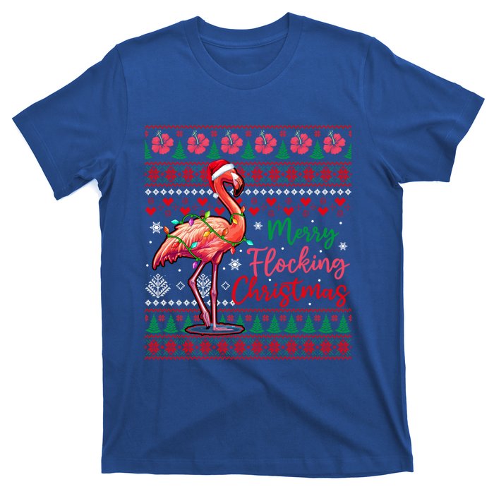 Merry Flocking Christmas Costume Hawaiian Santa Flamingo Gift T-Shirt