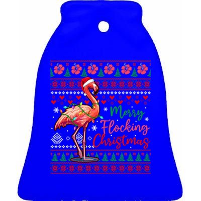 Merry Flocking Christmas Costume Hawaiian Santa Flamingo Gift Ceramic Bell Ornament