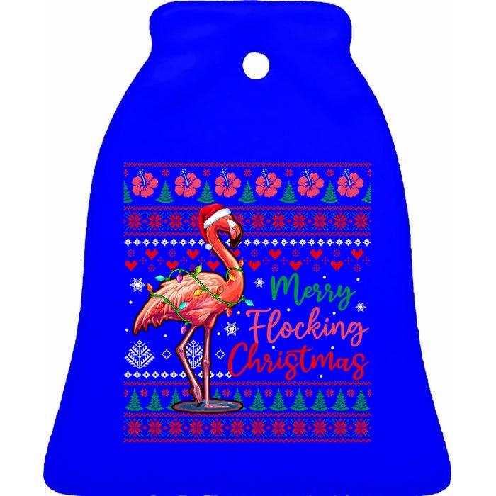 Merry Flocking Christmas Costume Hawaiian Santa Flamingo Gift Ceramic Bell Ornament