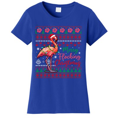 Merry Flocking Christmas Costume Hawaiian Santa Flamingo Gift Women's T-Shirt