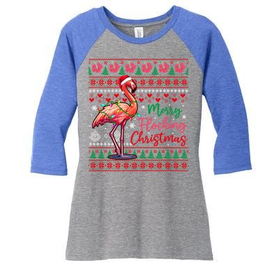 Merry Flocking Christmas Costume Hawaiian Santa Flamingo Gift Women's Tri-Blend 3/4-Sleeve Raglan Shirt