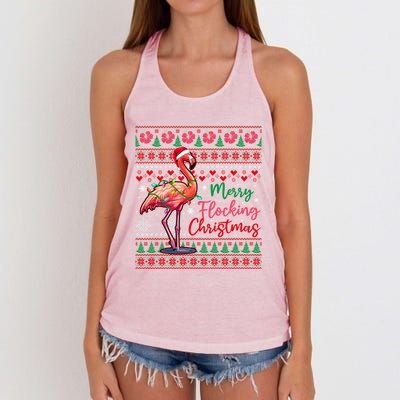 Merry Flocking Christmas Costume Hawaiian Santa Flamingo Gift Women's Knotted Racerback Tank