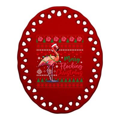 Merry Flocking Christmas Costume Hawaiian Santa Flamingo Gift Ceramic Oval Ornament