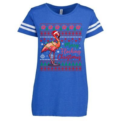 Merry Flocking Christmas Costume Hawaiian Santa Flamingo Gift Enza Ladies Jersey Football T-Shirt