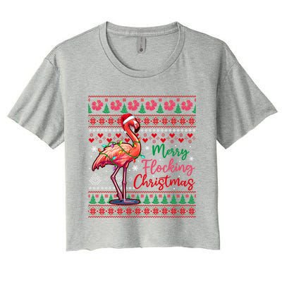 Merry Flocking Christmas Costume Hawaiian Santa Flamingo Gift Women's Crop Top Tee