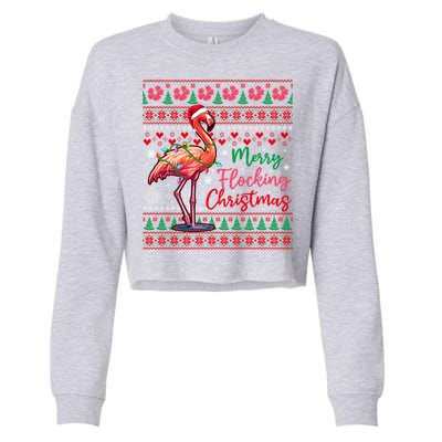 Merry Flocking Christmas Costume Hawaiian Santa Flamingo Gift Cropped Pullover Crew