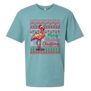 Merry Flocking Christmas Costume Hawaiian Santa Flamingo Gift Sueded Cloud Jersey T-Shirt