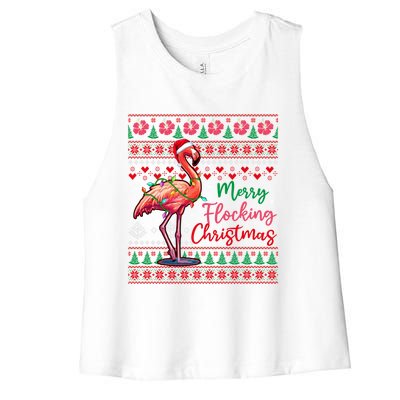 Merry Flocking Christmas Costume Hawaiian Santa Flamingo Gift Women's Racerback Cropped Tank