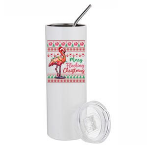 Merry Flocking Christmas Costume Hawaiian Santa Flamingo Gift Stainless Steel Tumbler