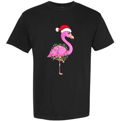 Merry Flocking Christmas Flamingo Pink Santa Hat Xmas Lights Garment-Dyed Heavyweight T-Shirt