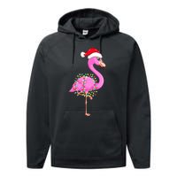 Merry Flocking Christmas Flamingo Pink Santa Hat Xmas Lights Performance Fleece Hoodie