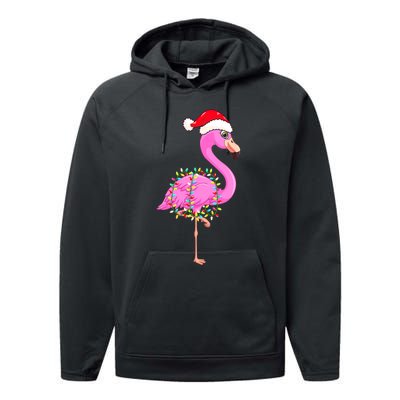 Merry Flocking Christmas Flamingo Pink Santa Hat Xmas Lights Performance Fleece Hoodie