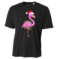 Merry Flocking Christmas Flamingo Pink Santa Hat Xmas Lights Cooling Performance Crew T-Shirt