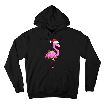 Merry Flocking Christmas Flamingo Pink Santa Hat Xmas Lights Hoodie