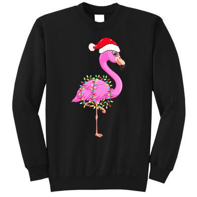 Merry Flocking Christmas Flamingo Pink Santa Hat Xmas Lights Sweatshirt