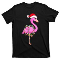 Merry Flocking Christmas Flamingo Pink Santa Hat Xmas Lights T-Shirt