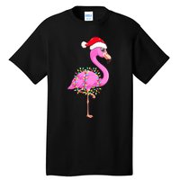 Merry Flocking Christmas Flamingo Pink Santa Hat Xmas Lights Tall T-Shirt