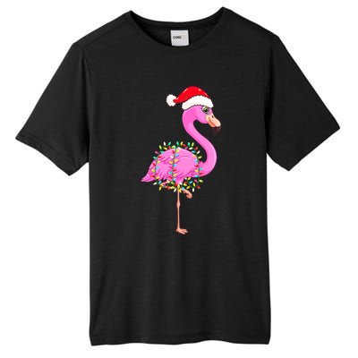 Merry Flocking Christmas Flamingo Pink Santa Hat Xmas Lights Tall Fusion ChromaSoft Performance T-Shirt