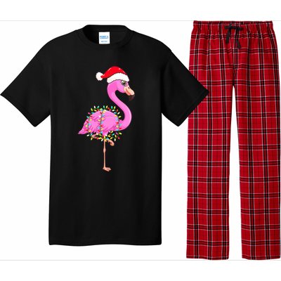 Merry Flocking Christmas Flamingo Pink Santa Hat Xmas Lights Pajama Set