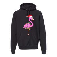 Merry Flocking Christmas Flamingo Pink Santa Hat Xmas Lights Premium Hoodie