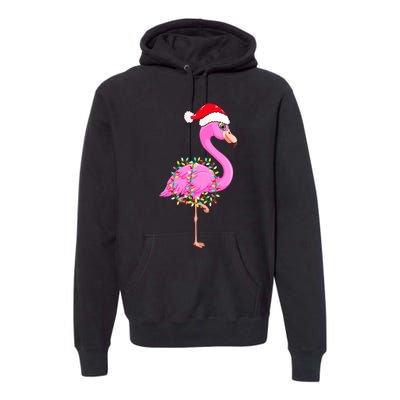 Merry Flocking Christmas Flamingo Pink Santa Hat Xmas Lights Premium Hoodie