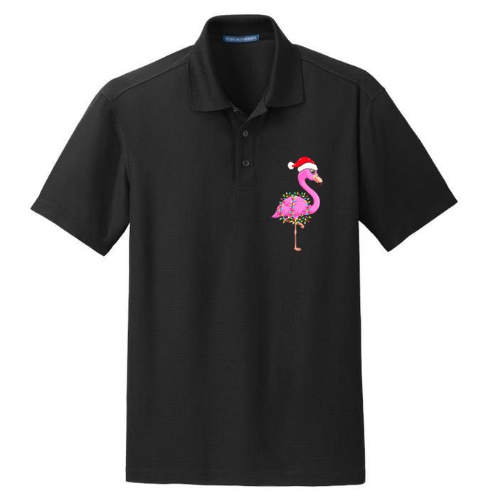 Merry Flocking Christmas Flamingo Pink Santa Hat Xmas Lights Dry Zone Grid Polo