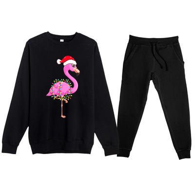 Merry Flocking Christmas Flamingo Pink Santa Hat Xmas Lights Premium Crewneck Sweatsuit Set