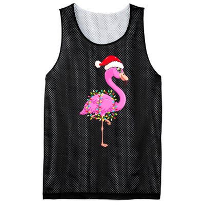 Merry Flocking Christmas Flamingo Pink Santa Hat Xmas Lights Mesh Reversible Basketball Jersey Tank