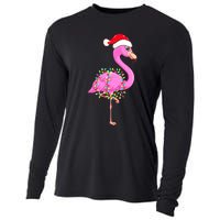 Merry Flocking Christmas Flamingo Pink Santa Hat Xmas Lights Cooling Performance Long Sleeve Crew