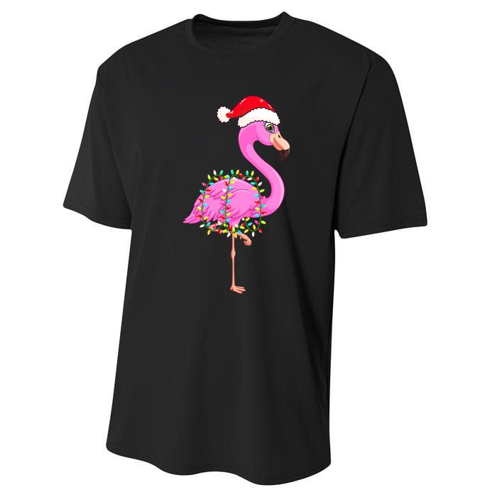 Merry Flocking Christmas Flamingo Pink Santa Hat Xmas Lights Performance Sprint T-Shirt