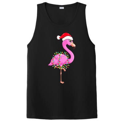 Merry Flocking Christmas Flamingo Pink Santa Hat Xmas Lights PosiCharge Competitor Tank