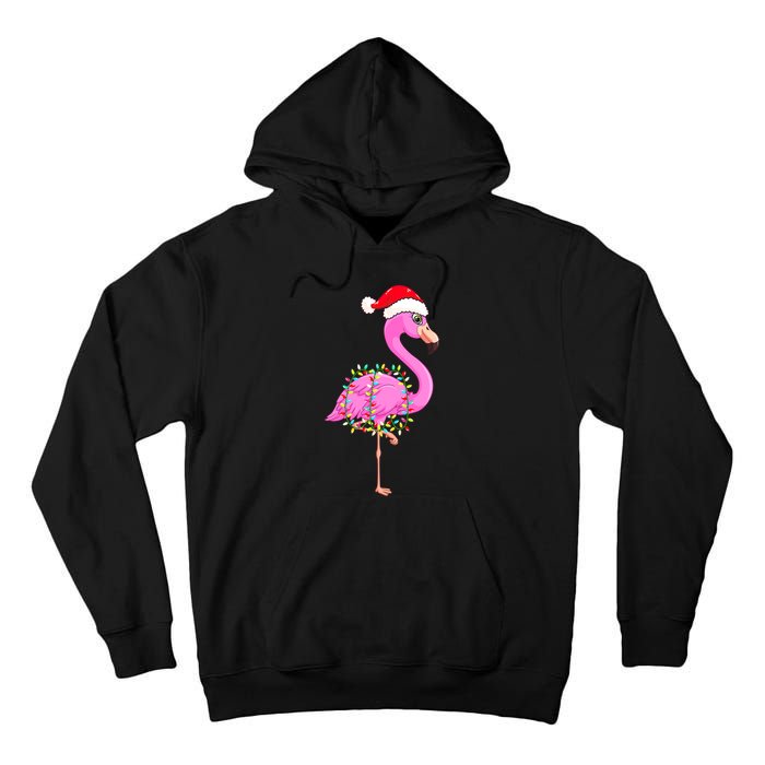 Merry Flocking Christmas Flamingo Pink Santa Hat Xmas Lights Tall Hoodie