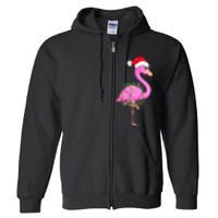 Merry Flocking Christmas Flamingo Pink Santa Hat Xmas Lights Full Zip Hoodie