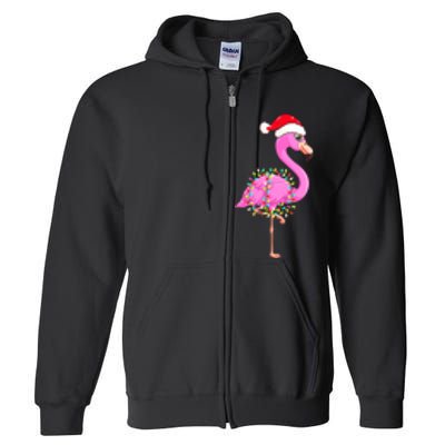 Merry Flocking Christmas Flamingo Pink Santa Hat Xmas Lights Full Zip Hoodie