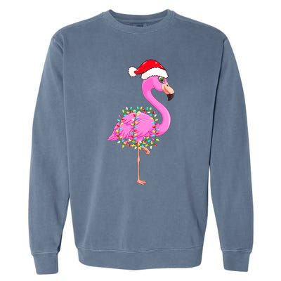 Merry Flocking Christmas Flamingo Pink Santa Hat Xmas Lights Garment-Dyed Sweatshirt