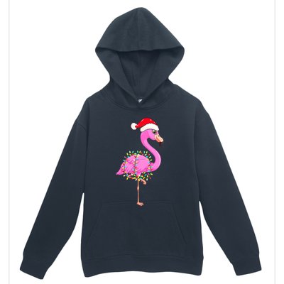 Merry Flocking Christmas Flamingo Pink Santa Hat Xmas Lights Urban Pullover Hoodie