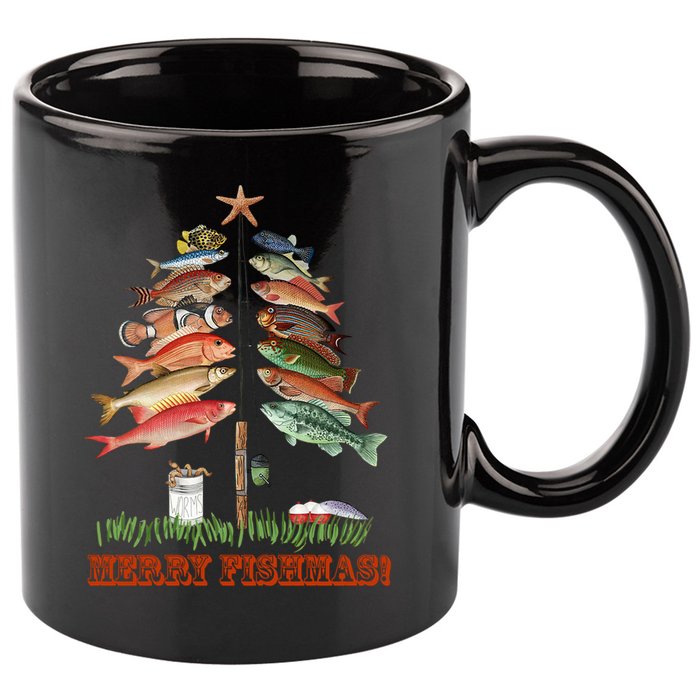 Merry Fishmas Christmas Fish Tree Gift 11oz C Handle Ceramic Mug