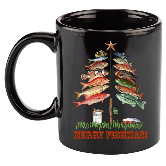 Merry Fishmas Christmas Fish Tree Gift 11oz C Handle Ceramic Mug