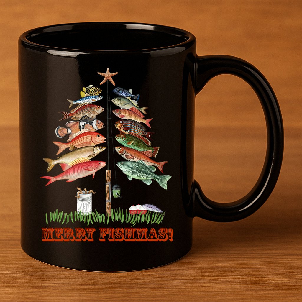Merry Fishmas Christmas Fish Tree Gift 11oz C Handle Ceramic Mug
