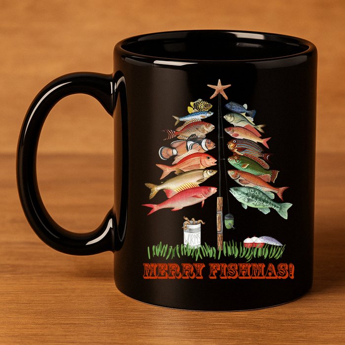 Merry Fishmas Christmas Fish Tree Gift 11oz C Handle Ceramic Mug