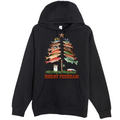 Merry Fishmas Christmas Fish Tree Gift Premium Pullover Hoodie