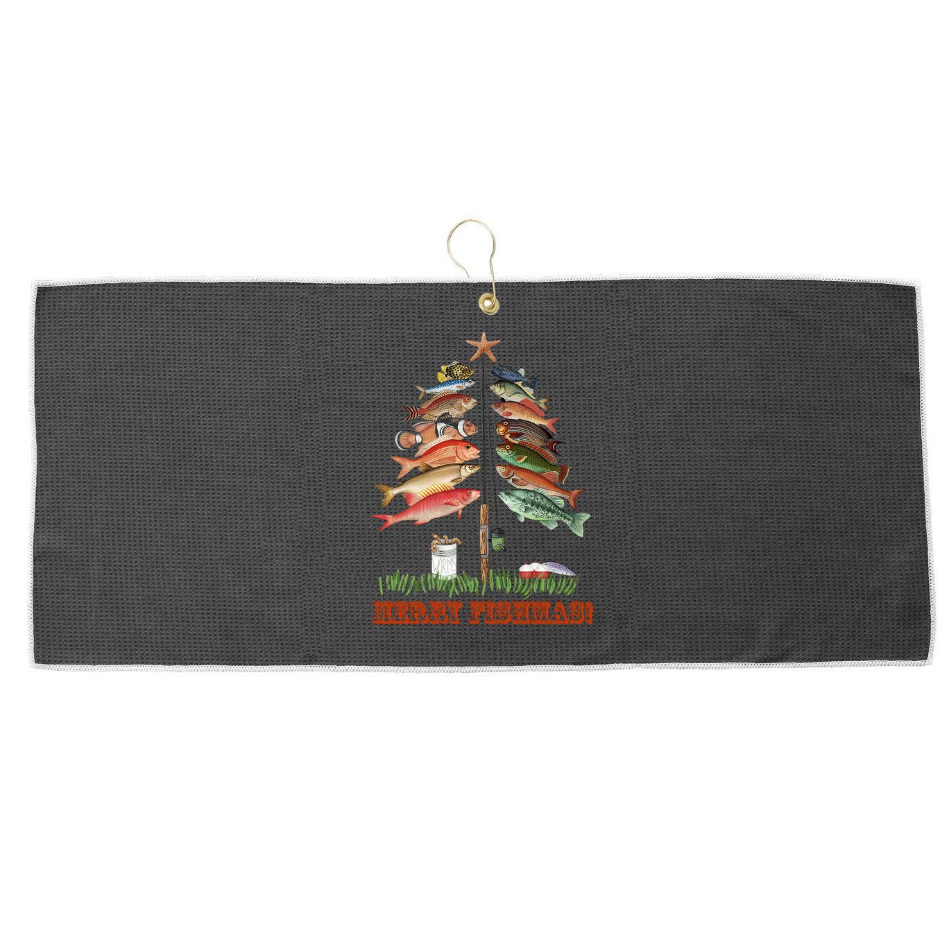 Merry Fishmas Christmas Fish Tree Gift Large Microfiber Waffle Golf Towel