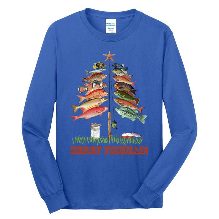 Merry Fishmas Christmas Fish Tree Gift Tall Long Sleeve T-Shirt