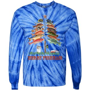 Merry Fishmas Christmas Fish Tree Gift Tie-Dye Long Sleeve Shirt