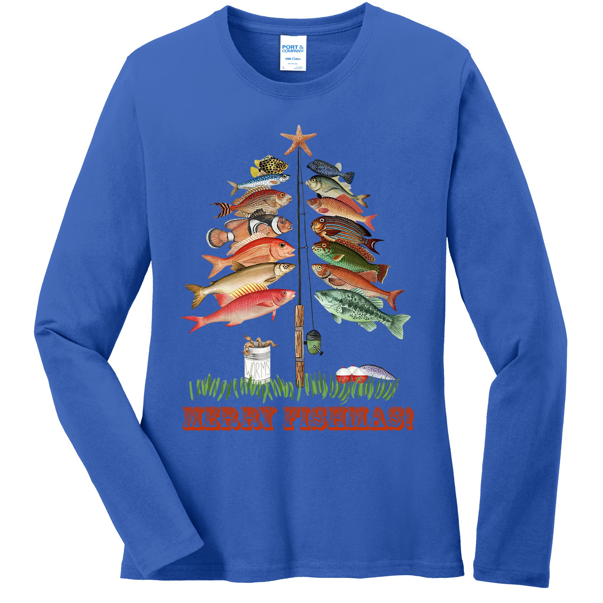 Merry Fishmas Christmas Fish Tree Gift Ladies Long Sleeve Shirt