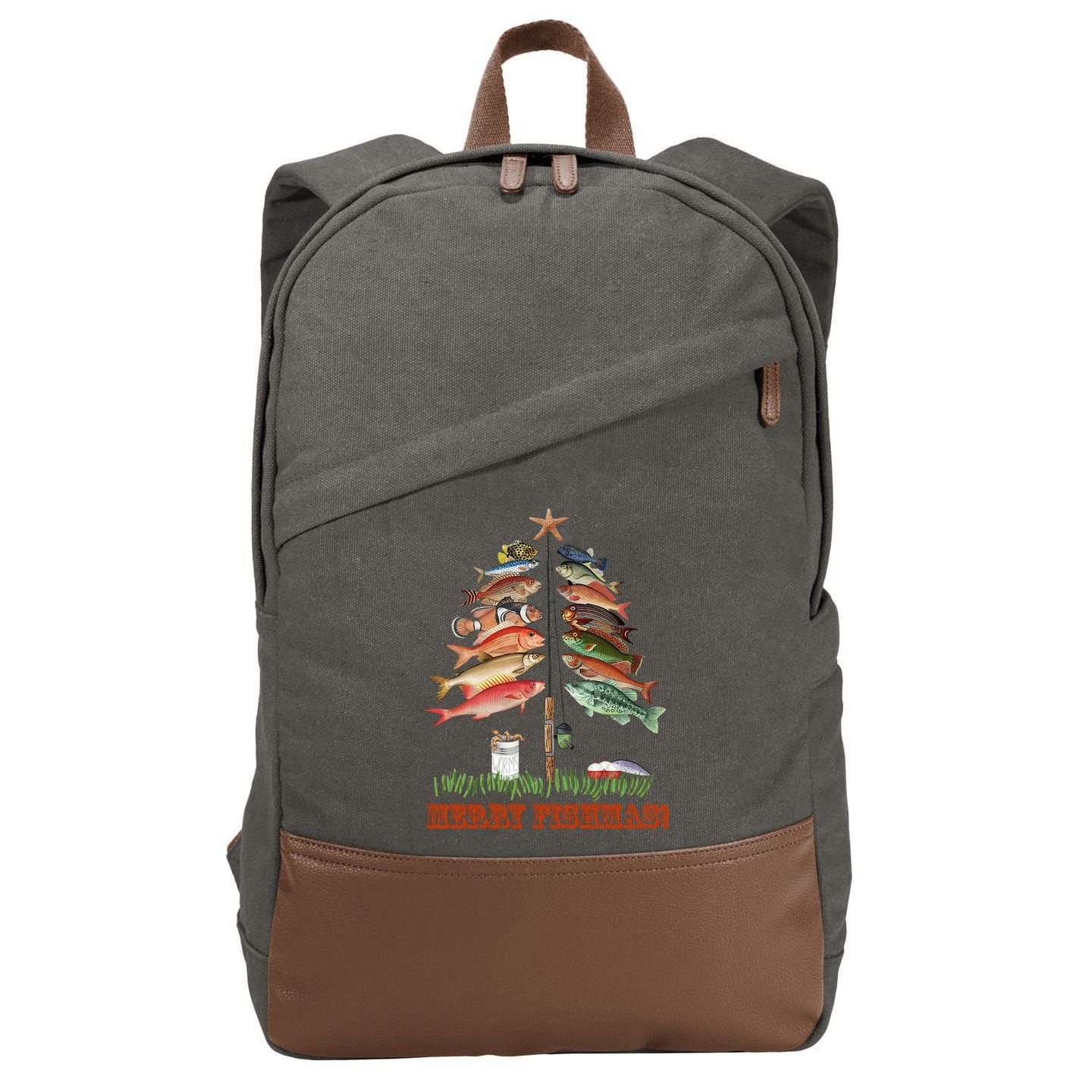 Merry Fishmas Christmas Fish Tree Gift Cotton Canvas Backpack