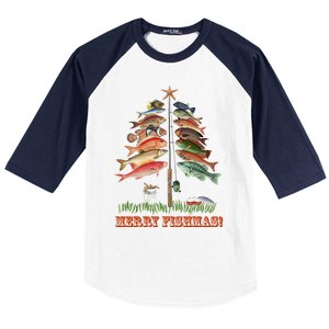 Merry Fishmas Christmas Fish Tree Gift Baseball Sleeve Shirt